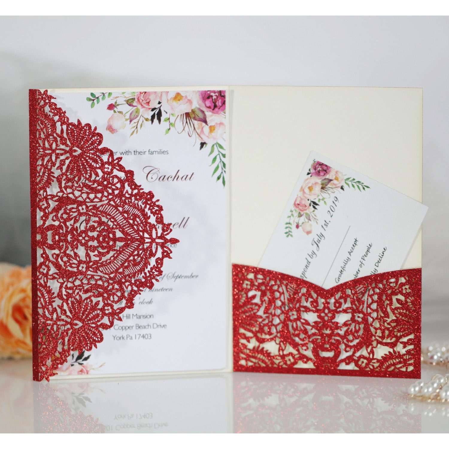 Glitter Marriage Invitation Card With Envelope Laser Cut Greeting Card Wholesale